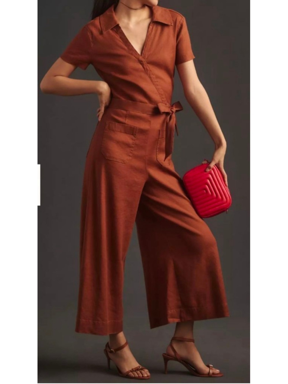The Colette Linen Blend Wrap Jumpsuit by Maeve Size 8